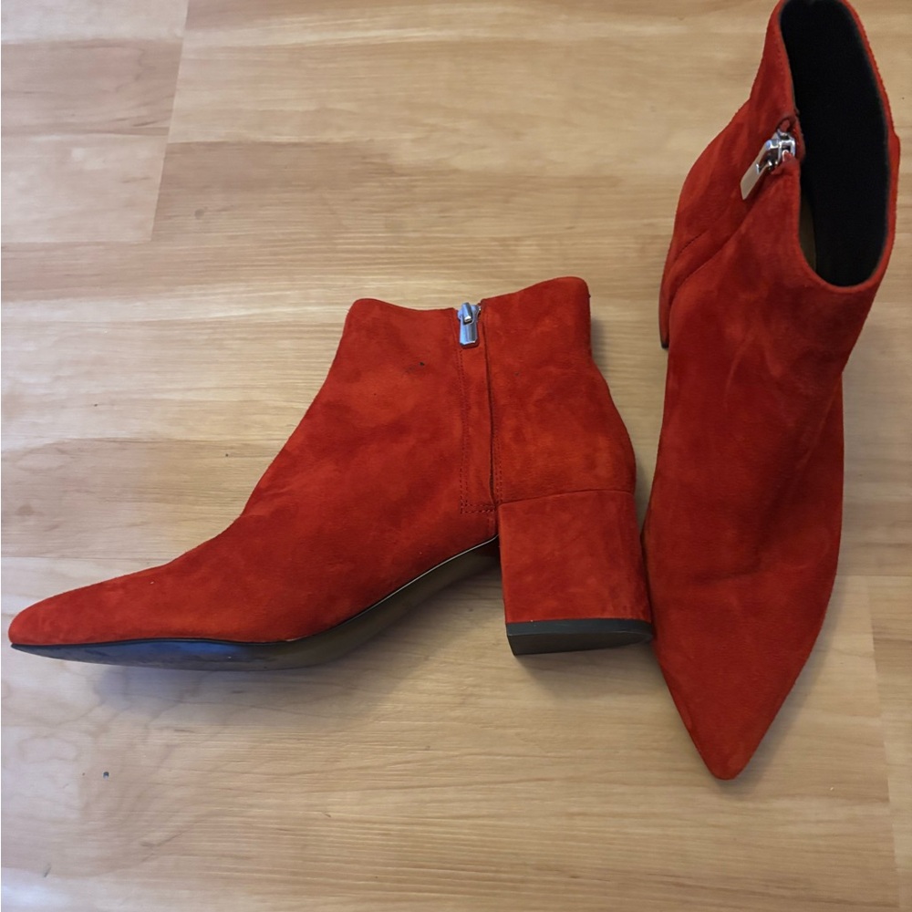 & Other Stories Red Suede Ankle Boots